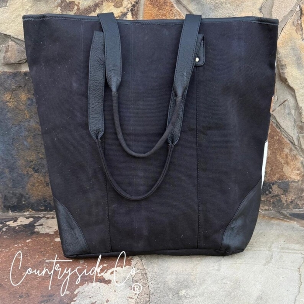 Geometric Leather Tote - Black, Brown, and White - Picture 2 of 6